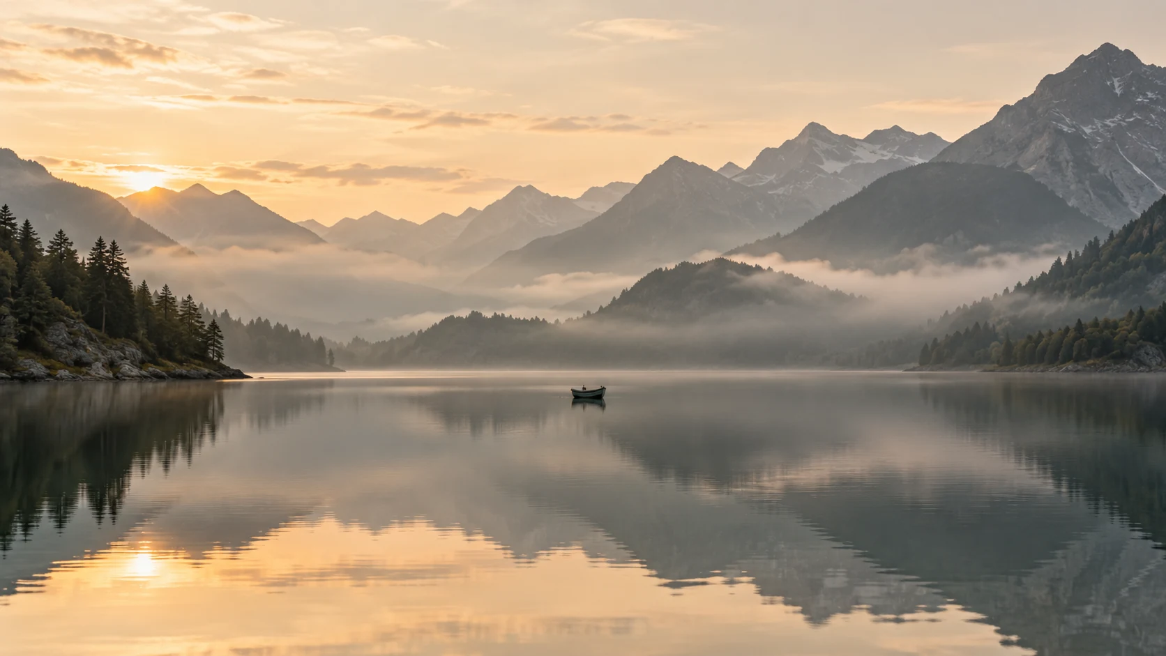 Misty mountain lake